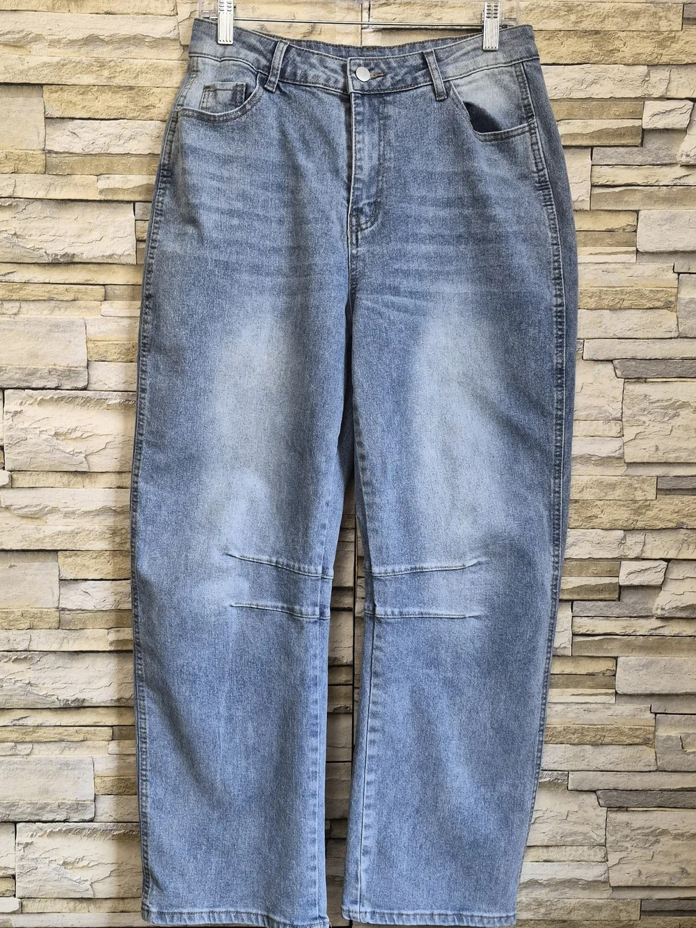 ​Jeans Women's L Blue Barrel Balloon Wide Leg High Rise Curved Seam Casual Pant